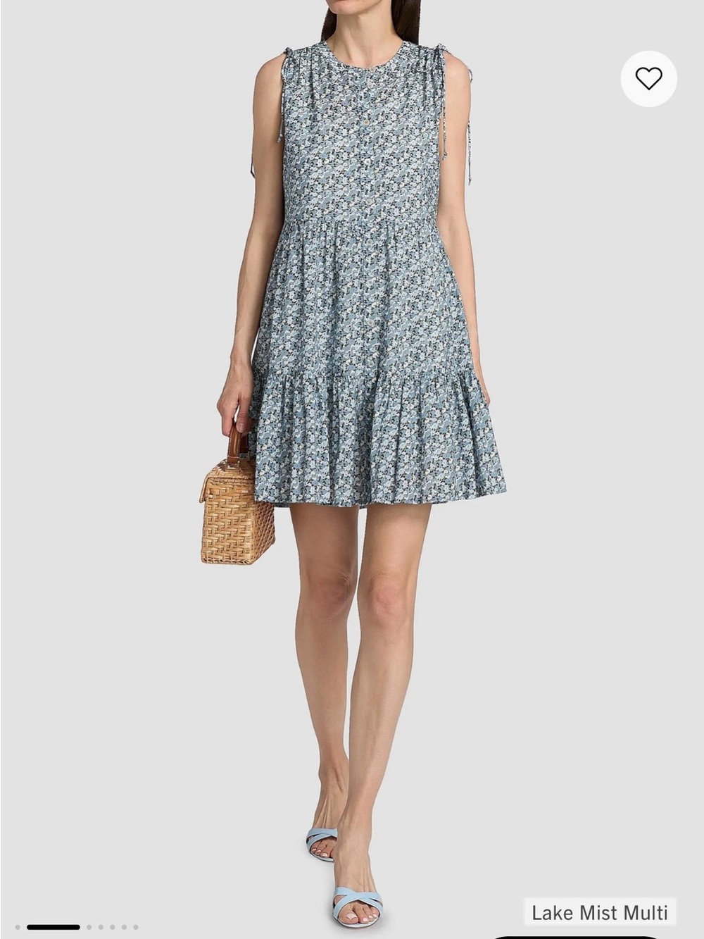 Veronica Beard Lake Mist Floral Tie-Shoulder Ruffle Dress